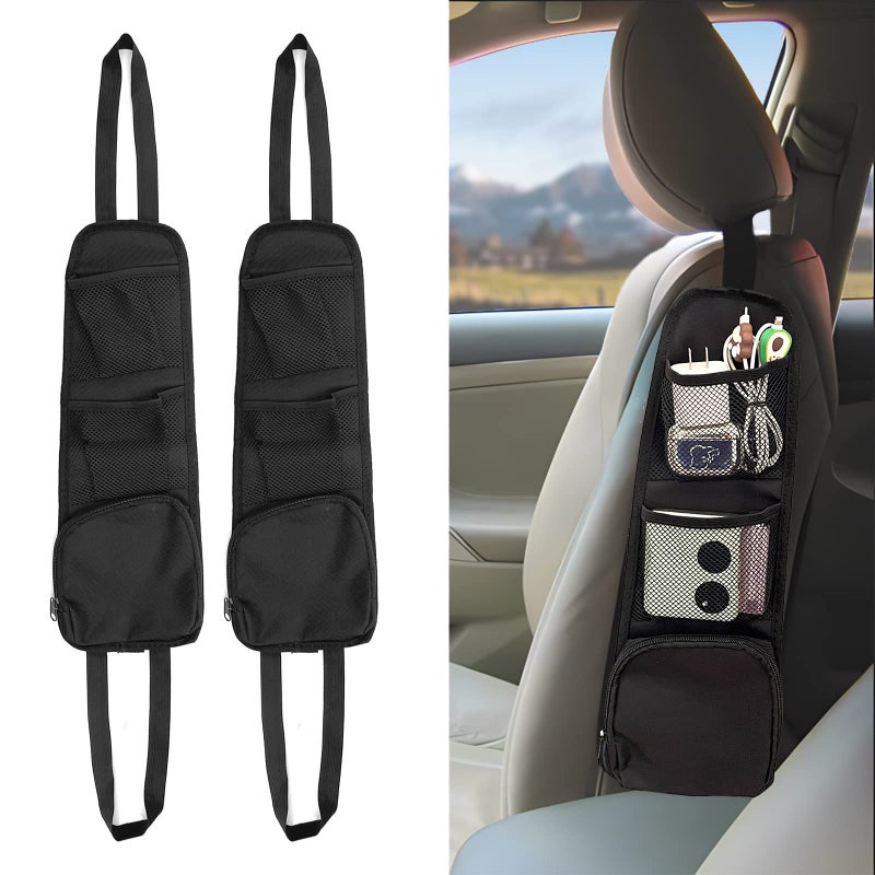 QUICTO 2PCS Car Seat Storage Hanging Bag  Multi-Pocket Seat Side Organizer  Multifunctional Mesh Net Pocket  Can Hold Mobile Phone  Wallet  Glasses  Suitable for Cars  SUVs  Trucks - Image 1